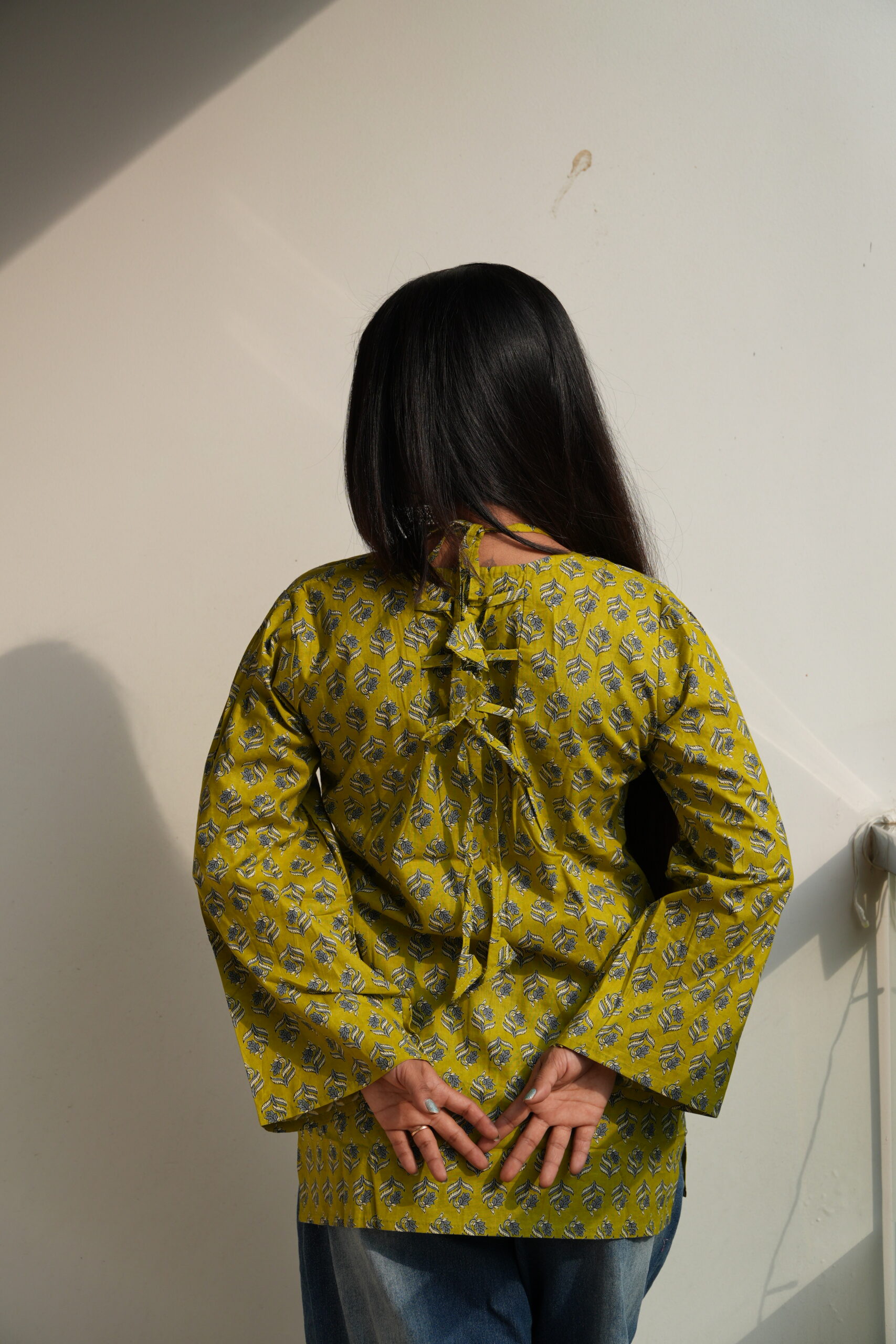 Women's Printed Masaba Neck Back Tie Bell Cotton Kurti - Image 6