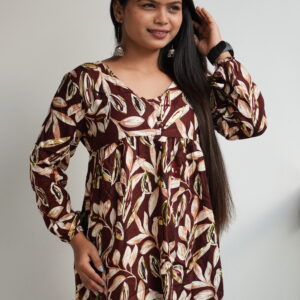 Women's leaves Printed V neck cross back frock pattern Kurti
