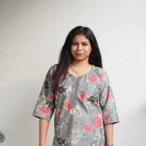 Women's Flower Printed Mirror Front Cotton Blend Kurti