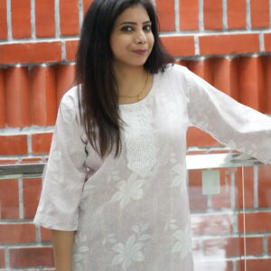 Women's Round Neck, Beautiful Pestal Cotton Blend Floral Kurti