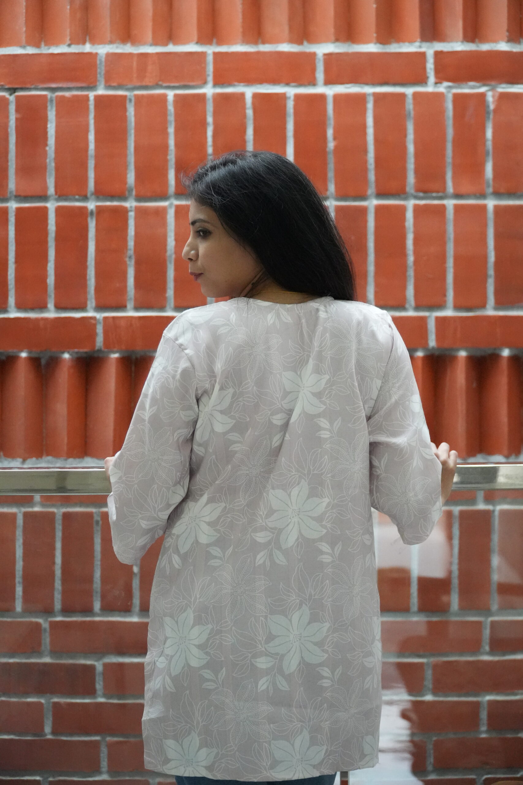 Women's Round Neck, Beautiful Pestal Cotton Blend Floral Kurti - Image 3