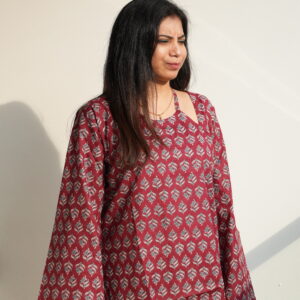 Women's Printed Masaba Neck Back Tie Bell Cotton Kurti