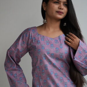 Women's Printed Back Tie Bell Sleeves Cotton Kurti